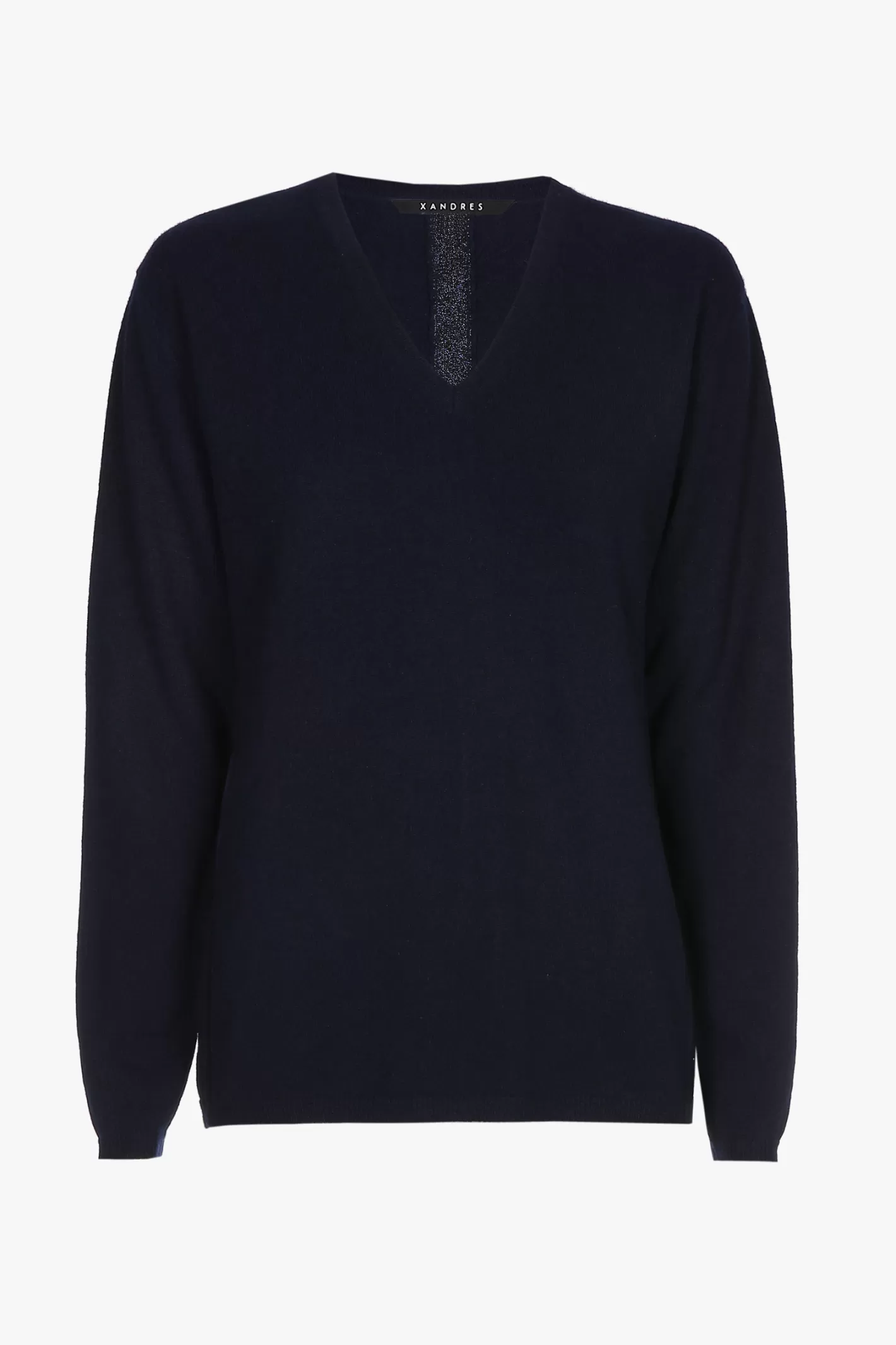 Femme Xandres Pull en cachemire bleu marine à col en V