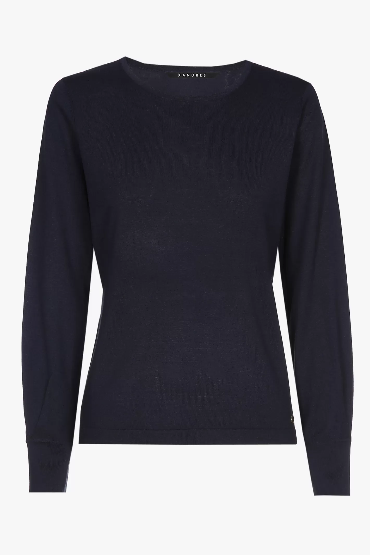 Femme Xandres Pull en soie bleu marine à manches longues