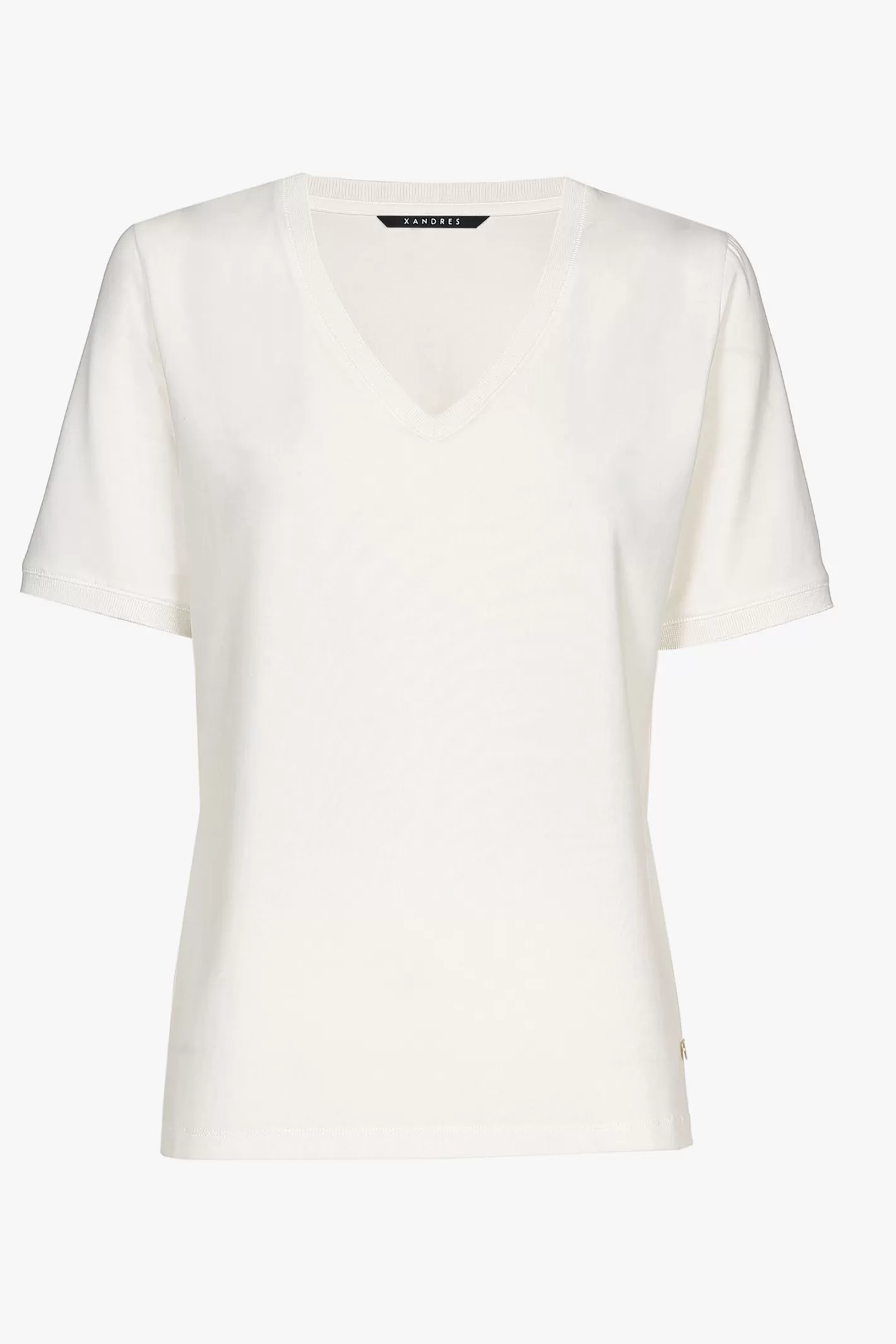 Femme Xandres T-shirt blanc cassé à manches courtes et col en V.