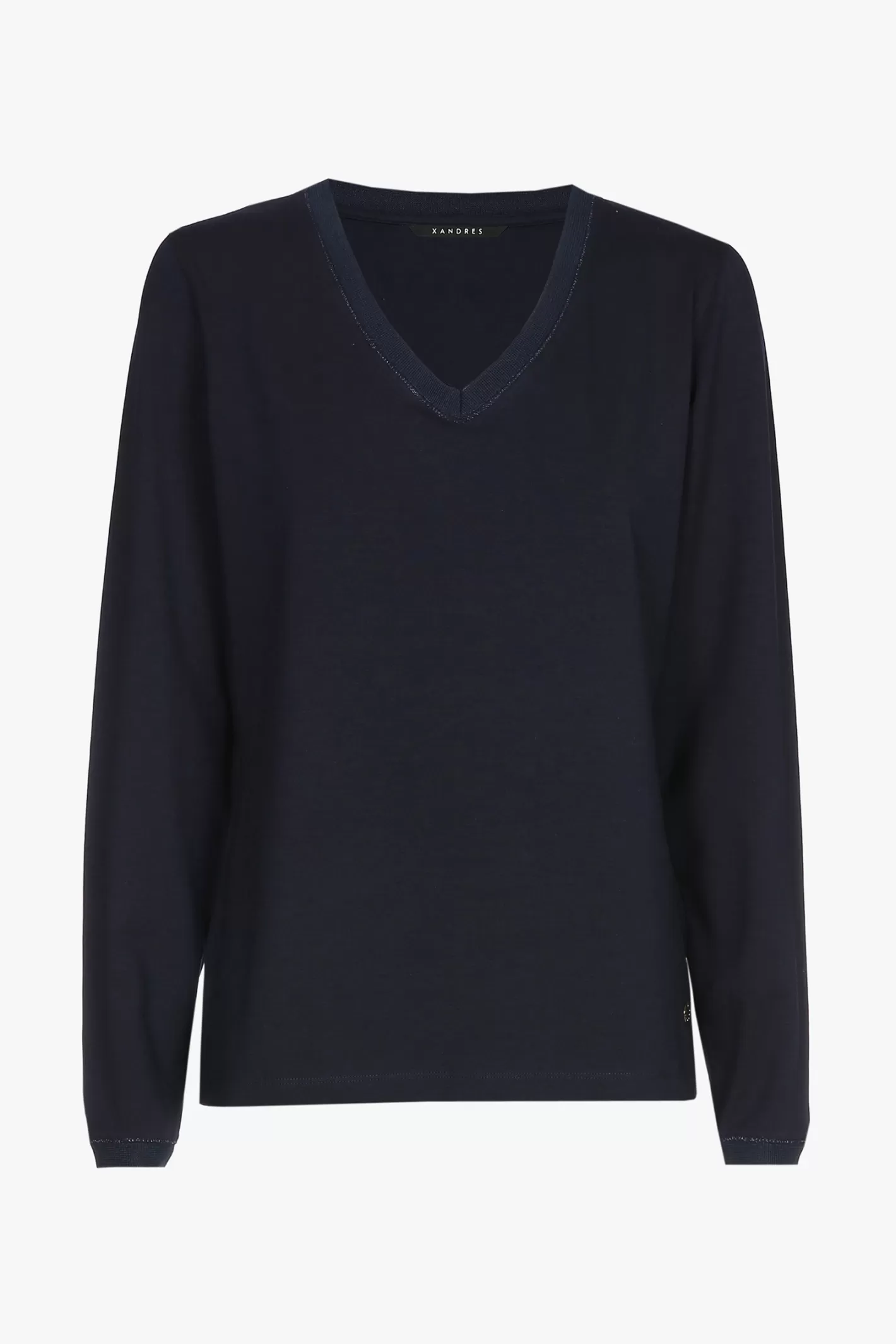 Femme Xandres T-shirt bleu marine à manches longues et col en V.