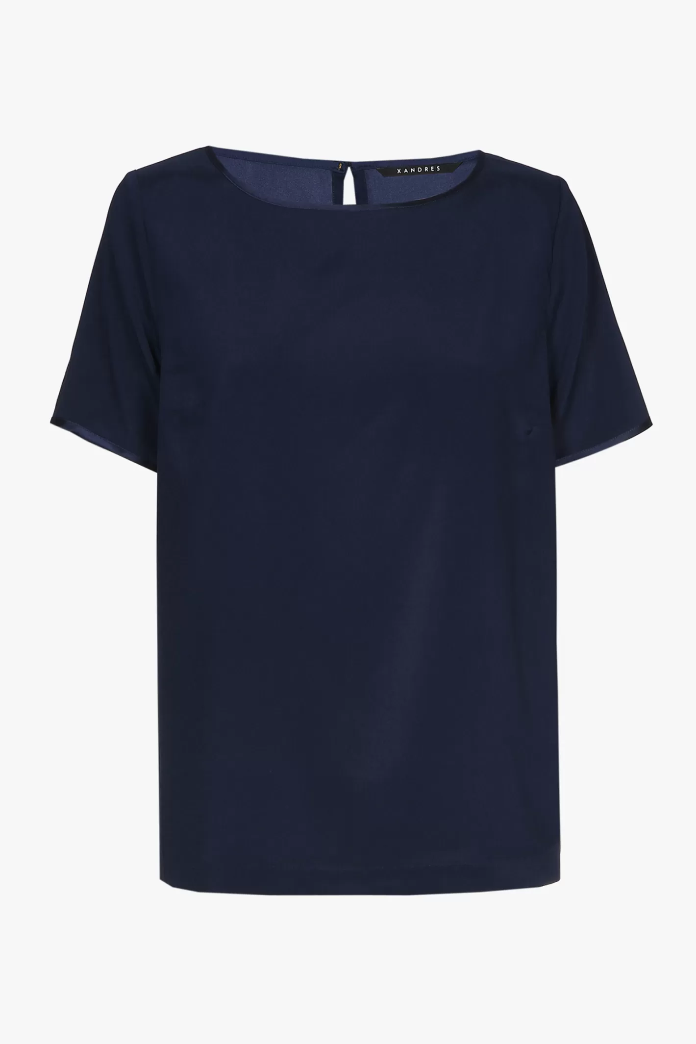 Femme Xandres T-shirt en soie bleu marine à manches courtes