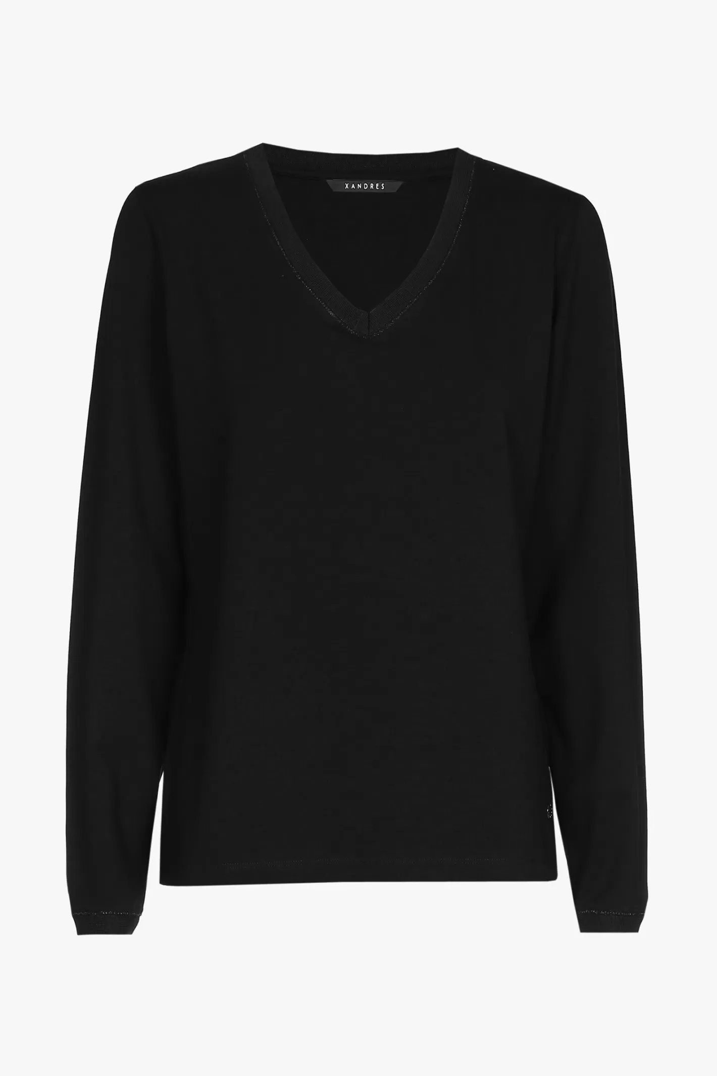 Femme Xandres T-shirt noir à manches longues et col en V.